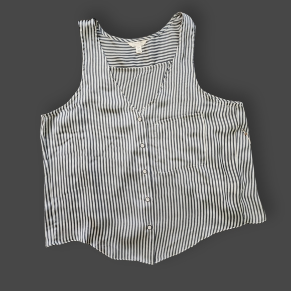 Blue/Cream Striped Silky Open Back Tank Top, Women's S - Picture 1 of 14